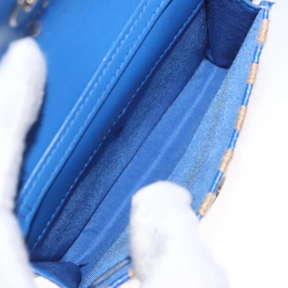 CHANEL Chain Shoulder Bag Raffia Blue CC Auth 115347AM - Picture 10 of 14